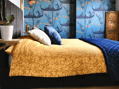 "Blue Gold Guest Bedroom Detail" Interior Styling by Emma Mullender