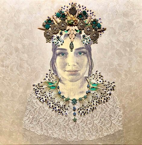 "Woman in Headdress" Mixed Media collage. Commision by Emma Mullender