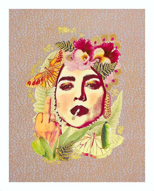 "Feminine and Feisty Collage" print with border by Emma Mullender