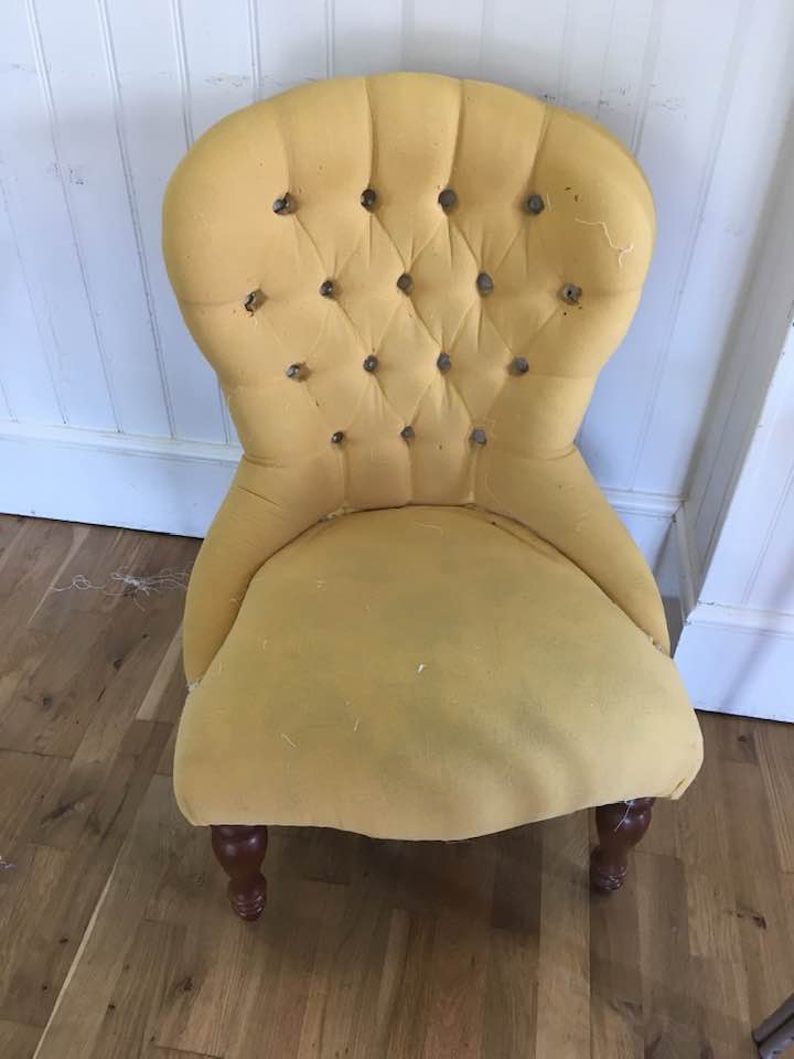 "Button back bedroom chair" stripped down to foam padding by Emma Mullender