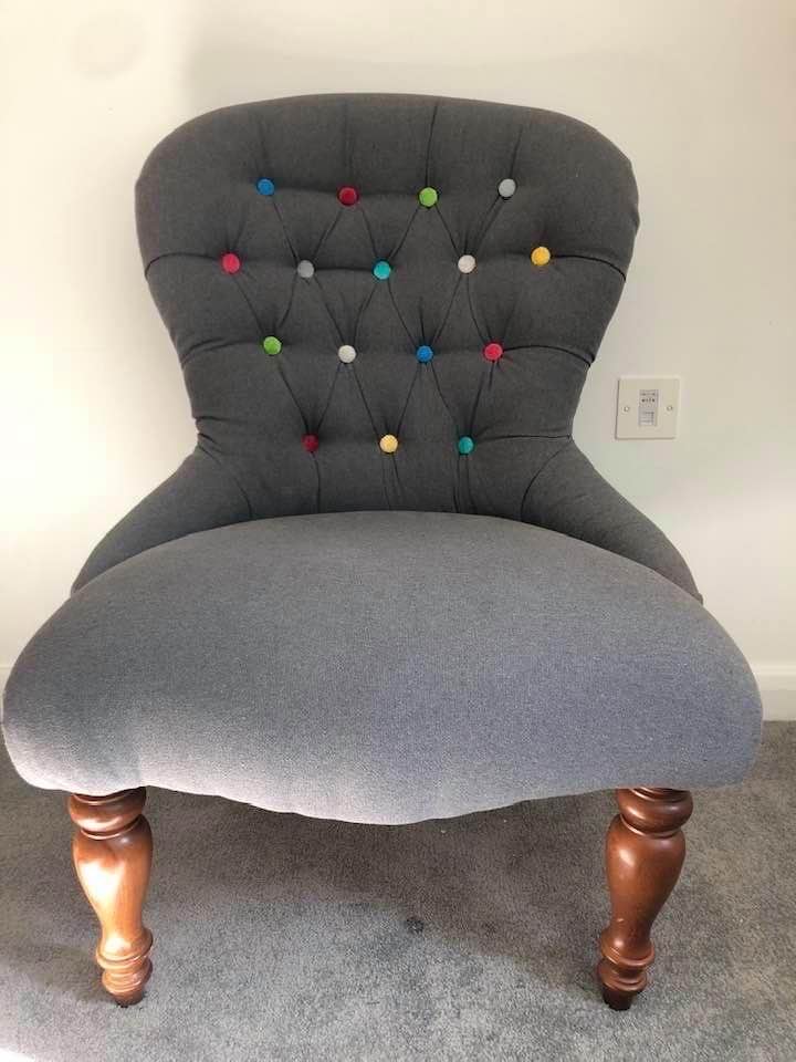 "Button back bedroom chair" by Emma Mullender