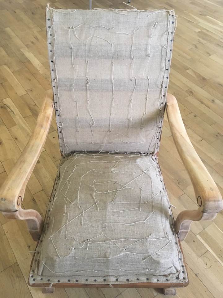"Traditional upholstery" with hessian ready for coconut fibre by Emma Mullender