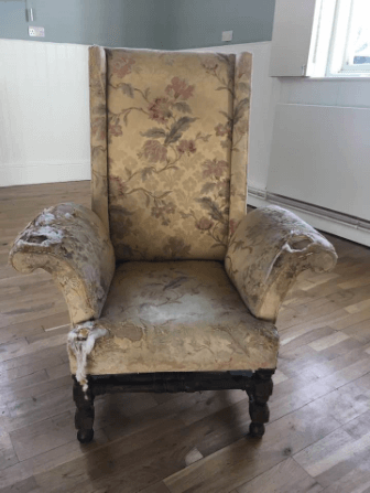 "Large Wing Back Chair" traditional upholstery before picture by Emma Mullender