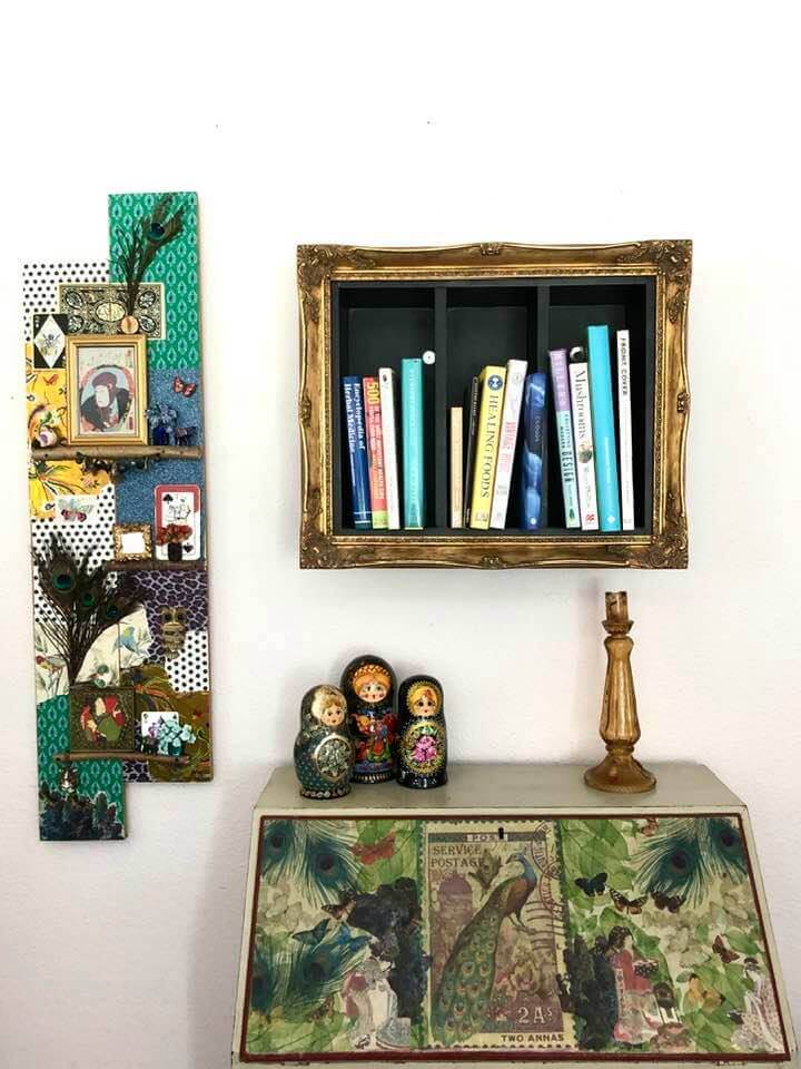 "Decoupage Bureau with Assemble Art. Gilt Framed Shelving by Emma Mullender