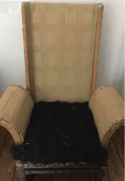 "Large Wing Back Chair" traditional upholstery. Vulcanized coconut fibre on seat by Emma Mullender