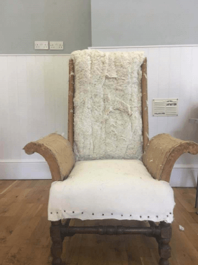 "Large Wing Back Chair" traditional upholstery, adding cotton wadding to back by Emma Mullender