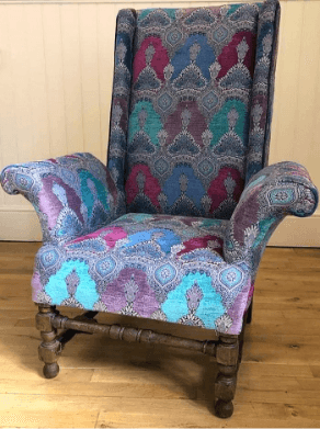 "Large Wing Back Chair" traditional upholstery. Finished picture by Emma Mullender