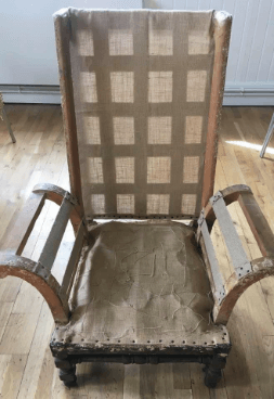 "Large Wing Back Chair" traditional upholstery webbed back, hessian on by Emma Mullender