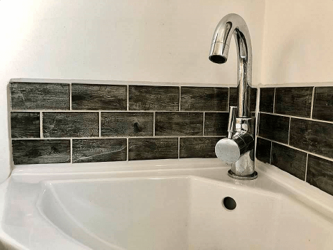"Guest Shower Room" interior styling splash back tiles by Emma Mullender