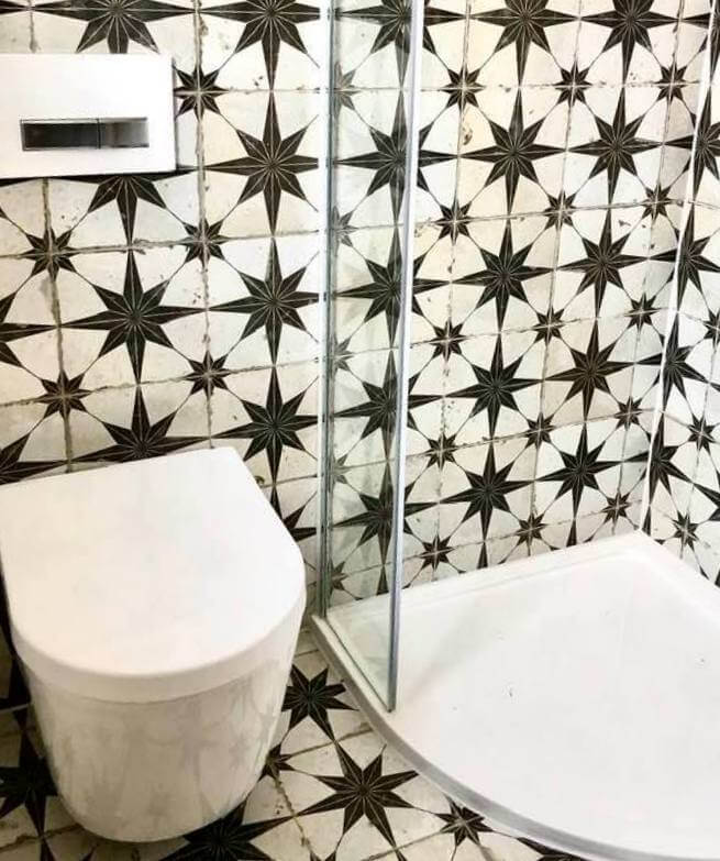 "Guest Shower Room" interior styling, tiles, toilet and shower tray by Emma Mullender