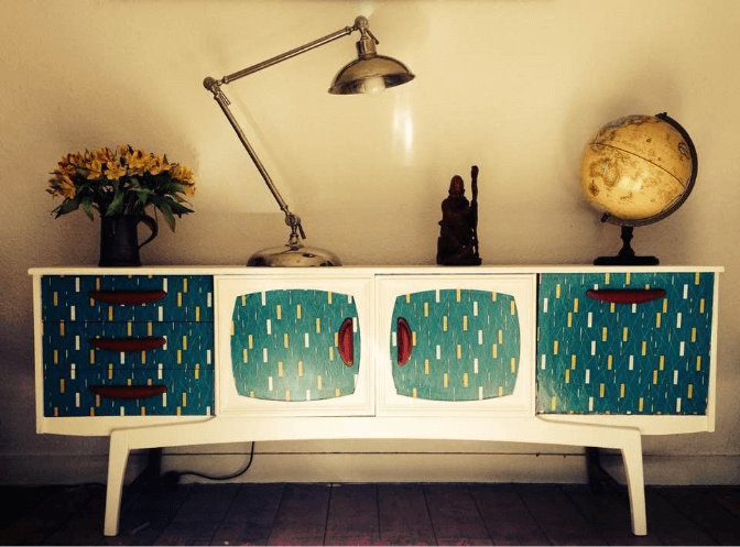 Sanderson Wrappings Wallpaper Retro Upcycled Sideboard
