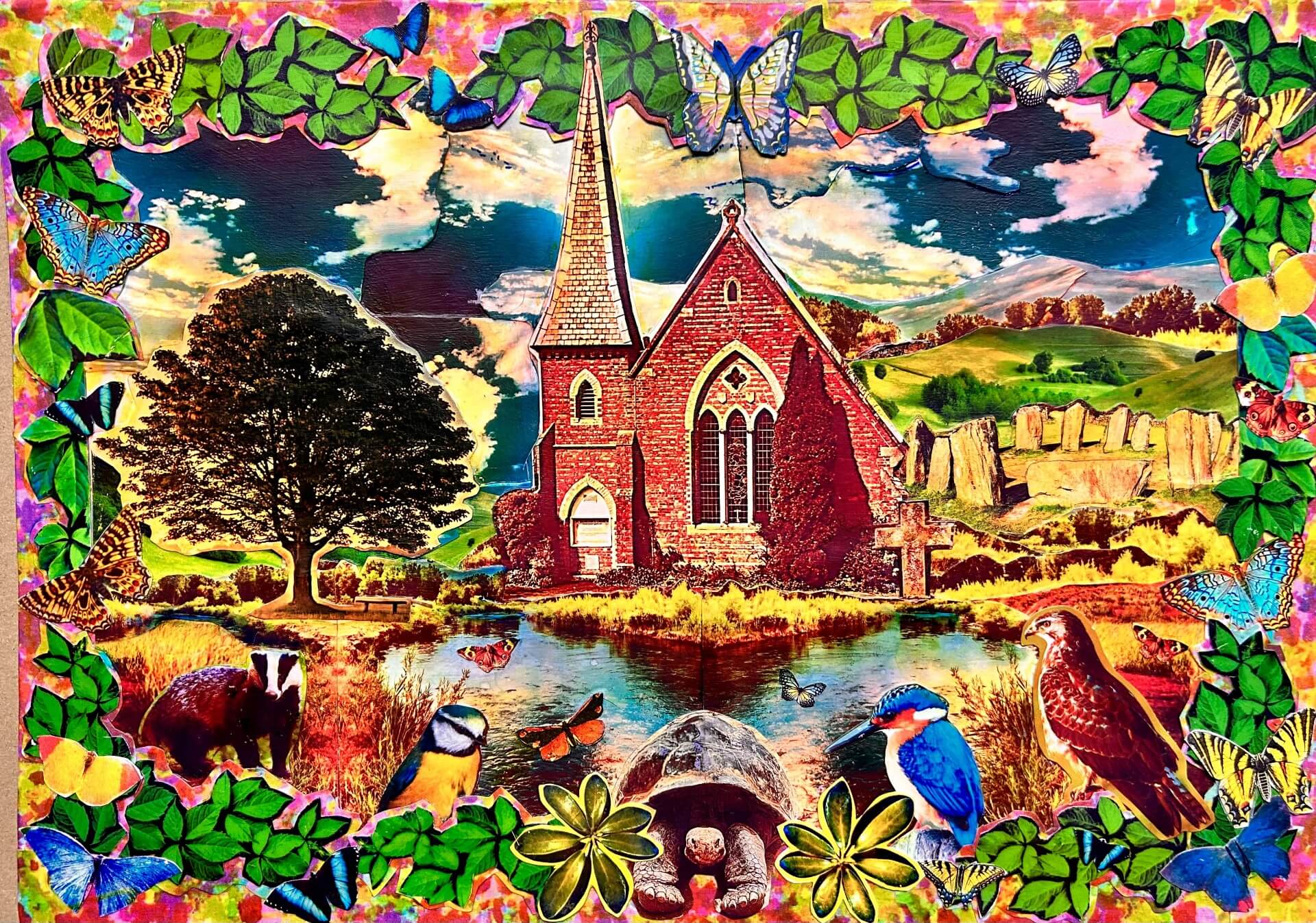 "Country Church and stone circle commission" by Emma Mullender
