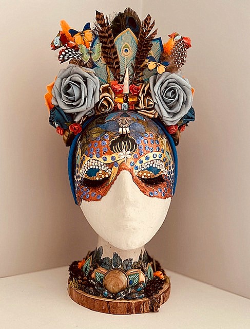 "Mane & Mantel Poppy" Sculptured headdress art by Emma Mullender